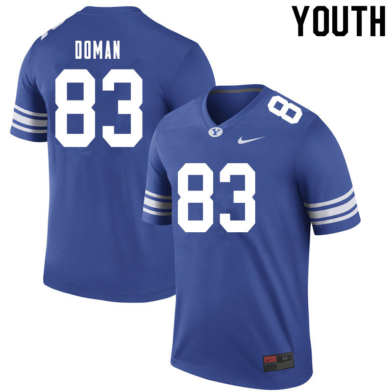 Youth #83 Jacob Doman BYU Cougars College Football Jerseys Sale-Royal - Click Image to Close